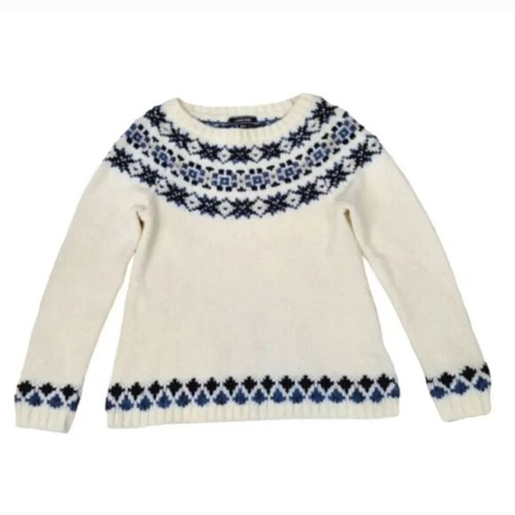 Lands End Fair Isle Nordic Airspun Cozy Alpaca Wool Sweater Size Medium 10-12 - Picture 9 of 10